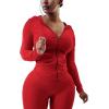 imagePINSV Women Two Piece Outfits Workout Sets Bodycon Tracksuit Long Sleeve Zip Up Hoodie Jacket Jogger Matching Sweat Pants SetRed