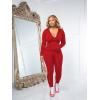 imagePINSV Women Two Piece Outfits Workout Sets Bodycon Tracksuit Long Sleeve Zip Up Hoodie Jacket Jogger Matching Sweat Pants SetRed