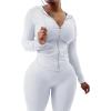 imagePINSV Women Two Piece Outfits Workout Sets Bodycon Tracksuit Long Sleeve Zip Up Hoodie Jacket Jogger Matching Sweat Pants SetWhite