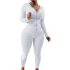 imagePINSV Women Two Piece Outfits Workout Sets Bodycon Tracksuit Long Sleeve Zip Up Hoodie Jacket Jogger Matching Sweat Pants SetWhite