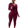 imagePINSV Women Two Piece Outfits Workout Sets Bodycon Tracksuit Long Sleeve Zip Up Hoodie Jacket Jogger Matching Sweat Pants SetWine Red