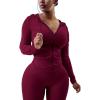 imagePINSV Women Two Piece Outfits Workout Sets Bodycon Tracksuit Long Sleeve Zip Up Hoodie Jacket Jogger Matching Sweat Pants SetWine Red