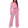imagePINSV Womens 2 Piece Outfits Sweatsuit Set Long Sleeve Crop Top Drawstring Wide Leg Pants with Pockets Track Suits Casual Sets Pink XXL