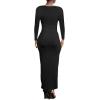 imagePINSV Womens Bodycon Maxi Dress Basic Scoop Neck Long Sleeve Casual Long wrap Maxi Dresses for WomenBlack