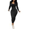 imagePINSV Womens Bodycon Maxi Dress Basic Scoop Neck Long Sleeve Casual Long wrap Maxi Dresses for WomenBlack