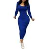 imagePINSV Womens Bodycon Maxi Dress Basic Scoop Neck Long Sleeve Casual Long wrap Maxi Dresses for WomenBlue