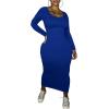 imagePINSV Womens Bodycon Maxi Dress Basic Scoop Neck Long Sleeve Casual Long wrap Maxi Dresses for WomenBlue
