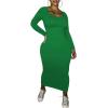 imagePINSV Womens Bodycon Maxi Dress Basic Scoop Neck Long Sleeve Casual Long wrap Maxi Dresses for WomenGreen