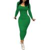 imagePINSV Womens Bodycon Maxi Dress Basic Scoop Neck Long Sleeve Casual Long wrap Maxi Dresses for WomenGreen