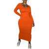 imagePINSV Womens Bodycon Maxi Dress Basic Scoop Neck Long Sleeve Casual Long wrap Maxi Dresses for WomenOrange