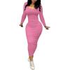 imagePINSV Womens Bodycon Maxi Dress Basic Scoop Neck Long Sleeve Casual Long wrap Maxi Dresses for WomenPink