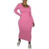 imagePINSV Womens Bodycon Maxi Dress Basic Scoop Neck Long Sleeve Casual Long wrap Maxi Dresses for WomenPink