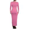 imagePINSV Womens Bodycon Maxi Dress Basic Scoop Neck Long Sleeve Casual Long wrap Maxi Dresses for WomenPink