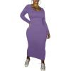 imagePINSV Womens Bodycon Maxi Dress Basic Scoop Neck Long Sleeve Casual Long wrap Maxi Dresses for WomenPurple