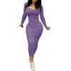 imagePINSV Womens Bodycon Maxi Dress Basic Scoop Neck Long Sleeve Casual Long wrap Maxi Dresses for WomenPurple