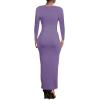 imagePINSV Womens Bodycon Maxi Dress Basic Scoop Neck Long Sleeve Casual Long wrap Maxi Dresses for WomenPurple