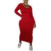 imagePINSV Womens Bodycon Maxi Dress Basic Scoop Neck Long Sleeve Casual Long wrap Maxi Dresses for WomenRed