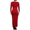 imagePINSV Womens Bodycon Maxi Dress Basic Scoop Neck Long Sleeve Casual Long wrap Maxi Dresses for WomenRed