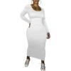 imagePINSV Womens Bodycon Maxi Dress Basic Scoop Neck Long Sleeve Casual Long wrap Maxi Dresses for WomenWhite