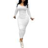 imagePINSV Womens Bodycon Maxi Dress Basic Scoop Neck Long Sleeve Casual Long wrap Maxi Dresses for WomenWhite