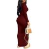 imagePINSV Womens Bodycon Maxi Dress Basic Scoop Neck Long Sleeve Casual Long wrap Maxi Dresses for WomenWine