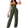 imagePINSV Womens Casual Wide Leg Pants High Waisted Drawstring Baggy Sweatpants Elastic Straight Leg Lounge Pants721 Army Green