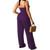 imagePINSV Womens Casual Wide Leg Pants High Waisted Drawstring Baggy Sweatpants Elastic Straight Leg Lounge Pants721 Deep Purple
