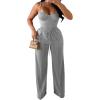 imagePINSV Womens Casual Wide Leg Pants High Waisted Drawstring Baggy Sweatpants Elastic Straight Leg Lounge Pants721 Grey
