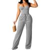 imagePINSV Womens Casual Wide Leg Pants High Waisted Drawstring Baggy Sweatpants Elastic Straight Leg Lounge Pants721 Grey