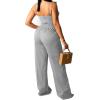 imagePINSV Womens Casual Wide Leg Pants High Waisted Drawstring Baggy Sweatpants Elastic Straight Leg Lounge Pants721 Grey