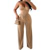 imagePINSV Womens Casual Wide Leg Pants High Waisted Drawstring Baggy Sweatpants Elastic Straight Leg Lounge Pants721 Khaki
