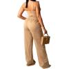 imagePINSV Womens Casual Wide Leg Pants High Waisted Drawstring Baggy Sweatpants Elastic Straight Leg Lounge Pants721 Khaki