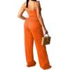 imagePINSV Womens Casual Wide Leg Pants High Waisted Drawstring Baggy Sweatpants Elastic Straight Leg Lounge Pants721 Orange