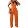 imagePINSV Womens Casual Wide Leg Pants High Waisted Drawstring Baggy Sweatpants Elastic Straight Leg Lounge Pants721 Orange
