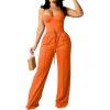imagePINSV Womens Casual Wide Leg Pants High Waisted Drawstring Baggy Sweatpants Elastic Straight Leg Lounge Pants721 Orange