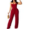 imagePINSV Womens Casual Wide Leg Pants High Waisted Drawstring Baggy Sweatpants Elastic Straight Leg Lounge Pants721 Red
