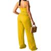 imagePINSV Womens Casual Wide Leg Pants High Waisted Drawstring Baggy Sweatpants Elastic Straight Leg Lounge Pants721 Yellow
