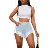 imagePINSV Womens High Waisted Crossover Denim ShortsGray Blue