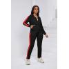 imagePINSV Womens Tracksuit Two Piece Outfits Long Sleeve Zip Up Jacket Jogger Casual Sweatsuit Matching Sets Track Suits Black Red L