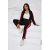 imagePINSV Womens Tracksuit Two Piece Outfits Long Sleeve Zip Up Jacket Jogger Casual Sweatsuit Matching Sets Track Suits Black Red L