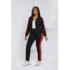 imagePINSV Womens Tracksuit Two Piece Outfits Long Sleeve Zip Up Jacket Jogger Casual Sweatsuit Matching Sets Track Suits Black Red L