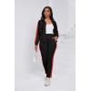 imagePINSV Womens Tracksuit Two Piece Outfits Long Sleeve Zip Up Jacket Jogger Casual Sweatsuit Matching Sets Track Suits Black Red L