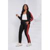 imagePINSV Womens Tracksuit Two Piece Outfits Long Sleeve Zip Up Jacket Jogger Casual Sweatsuit Matching Sets Track Suits Black Red L