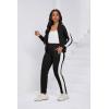 imagePINSV Womens Tracksuit Two Piece Outfits Long Sleeve Zip Up Jacket Jogger Casual Sweatsuit Matching Sets Track Suits Black White L