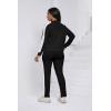 imagePINSV Womens Tracksuit Two Piece Outfits Long Sleeve Zip Up Jacket Jogger Casual Sweatsuit Matching Sets Track Suits Black White L