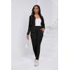 imagePINSV Womens Tracksuit Two Piece Outfits Long Sleeve Zip Up Jacket Jogger Casual Sweatsuit Matching Sets Track Suits Black White L