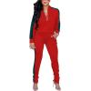 imagePINSV Womens Tracksuit Two Piece Outfits Long Sleeve Zip Up Jacket Jogger Casual Sweatsuit Matching Sets Track Suits Red L