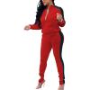 imagePINSV Womens Tracksuit Two Piece Outfits Long Sleeve Zip Up Jacket Jogger Casual Sweatsuit Matching Sets Track Suits Red L