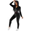 imagePINSV 2 Piece Outfits Velour Tracksuit For Women Zip Up Hoodie Velvet Jogging Sweatsuit Workout Sets Solid Black L