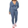 imagePINSV Women Two Piece Outfits Workout Sets Bodycon Tracksuit Long Sleeve Zip Up Hoodie Jacket Jogger Matching Sweat Pants SetGrey Blue